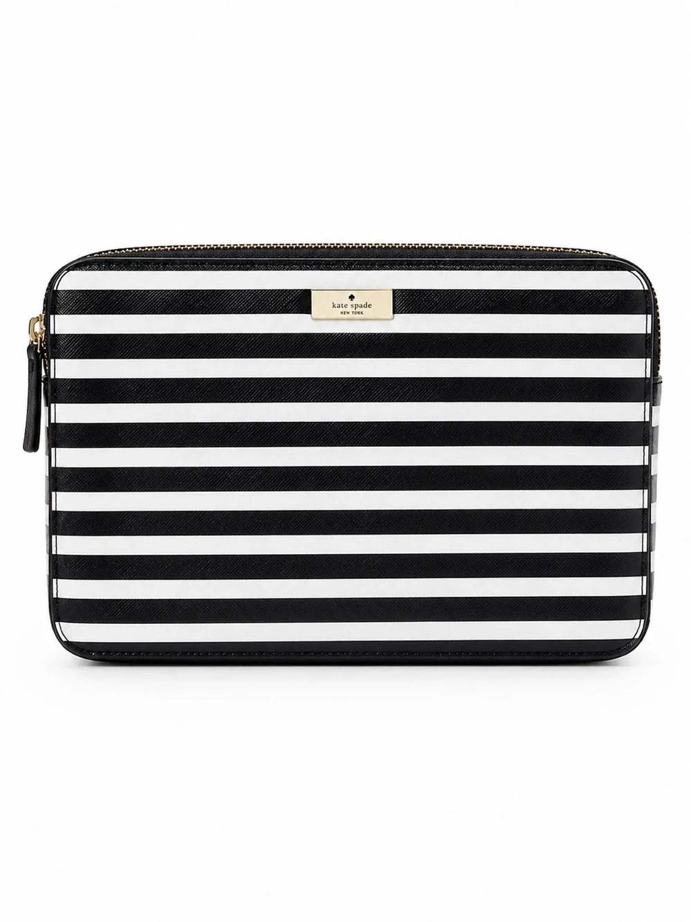 kate spade Black & White Striped Tablet Sleeve with Gold Accents